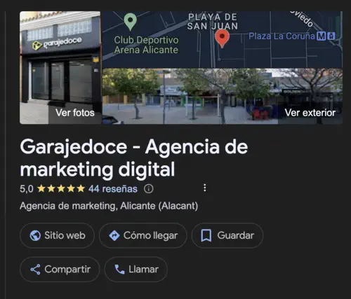 ejemplo de ficha de negocio de Google