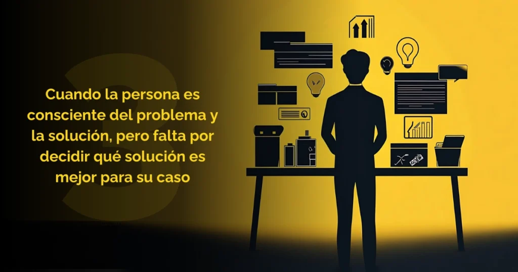 Ejemplificación del nivel 3 de consciencia: cuando la persona es consciente del problema y la solución, pero falta por decidir qué solución es mejor para su caso.